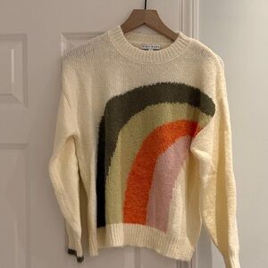 Elegant Cream Sweater with Multicolor Stripes